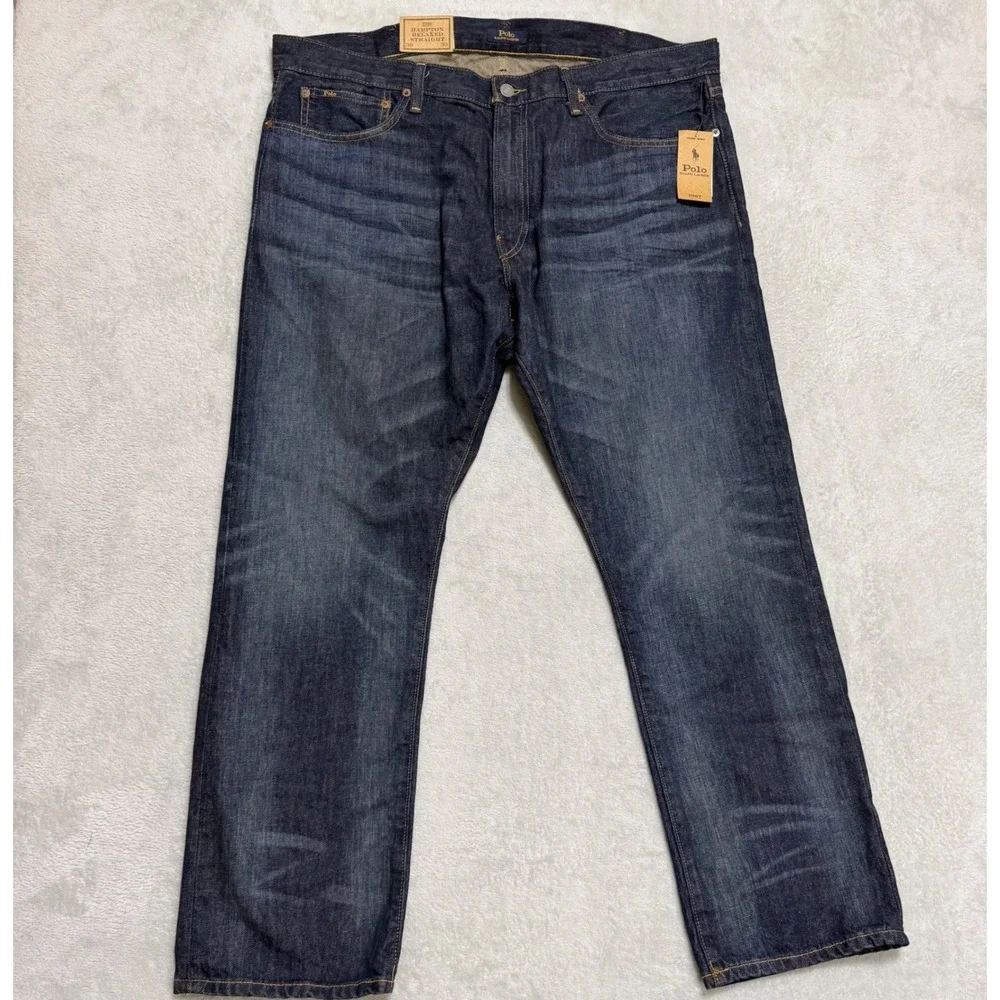 Polo Ralph Lauren Hampton Relaxed Straight Jeans Mens 38x30 Dark Wash Denim NEW